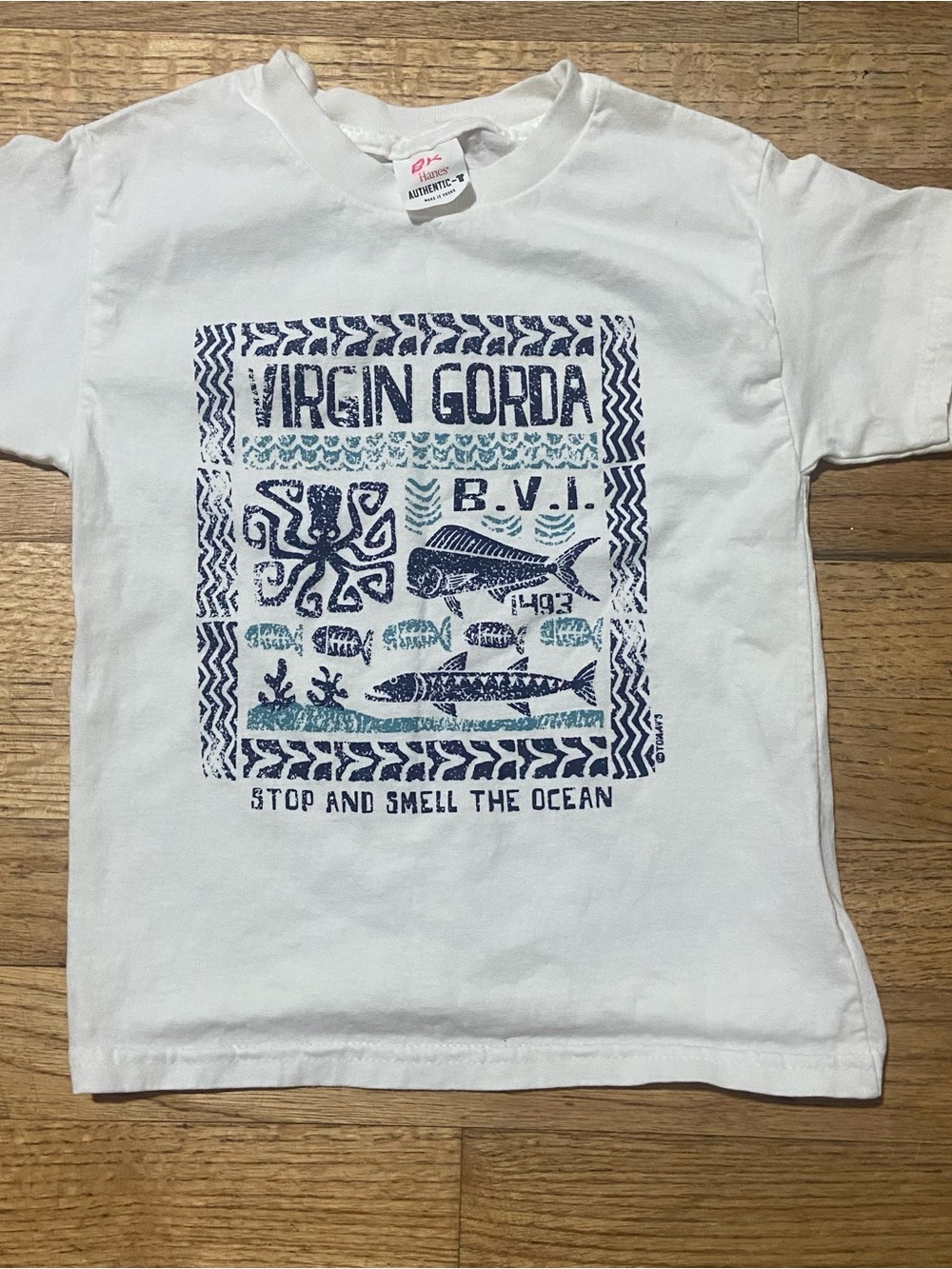 Vintage Hanes Authentic-T Virgin Gorda BVI Graphic T-Shirt Youth XS 2-4 White